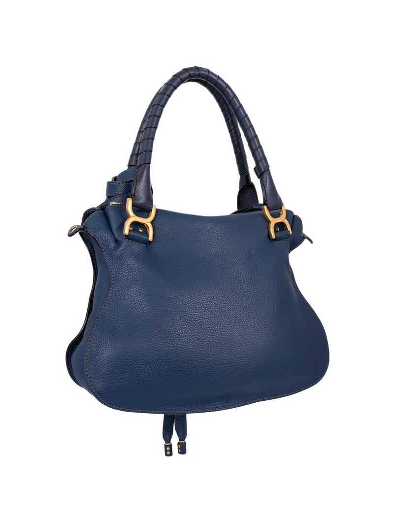 Chloe Leather Medium Marcie Satchel Bag Navy Blue-designer resale