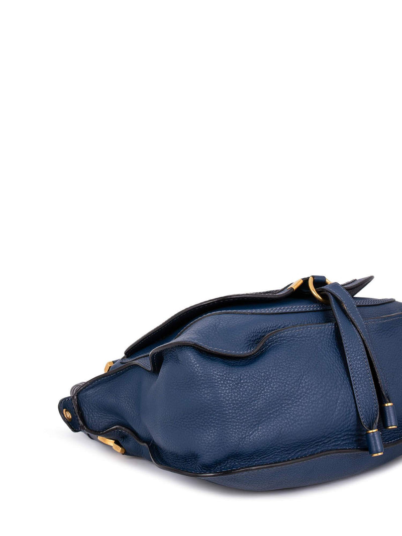 Chloe Leather Medium Marcie Satchel Bag Navy Blue-designer resale