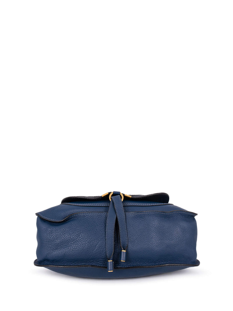 Chloe Leather Medium Marcie Satchel Bag Navy Blue-designer resale
