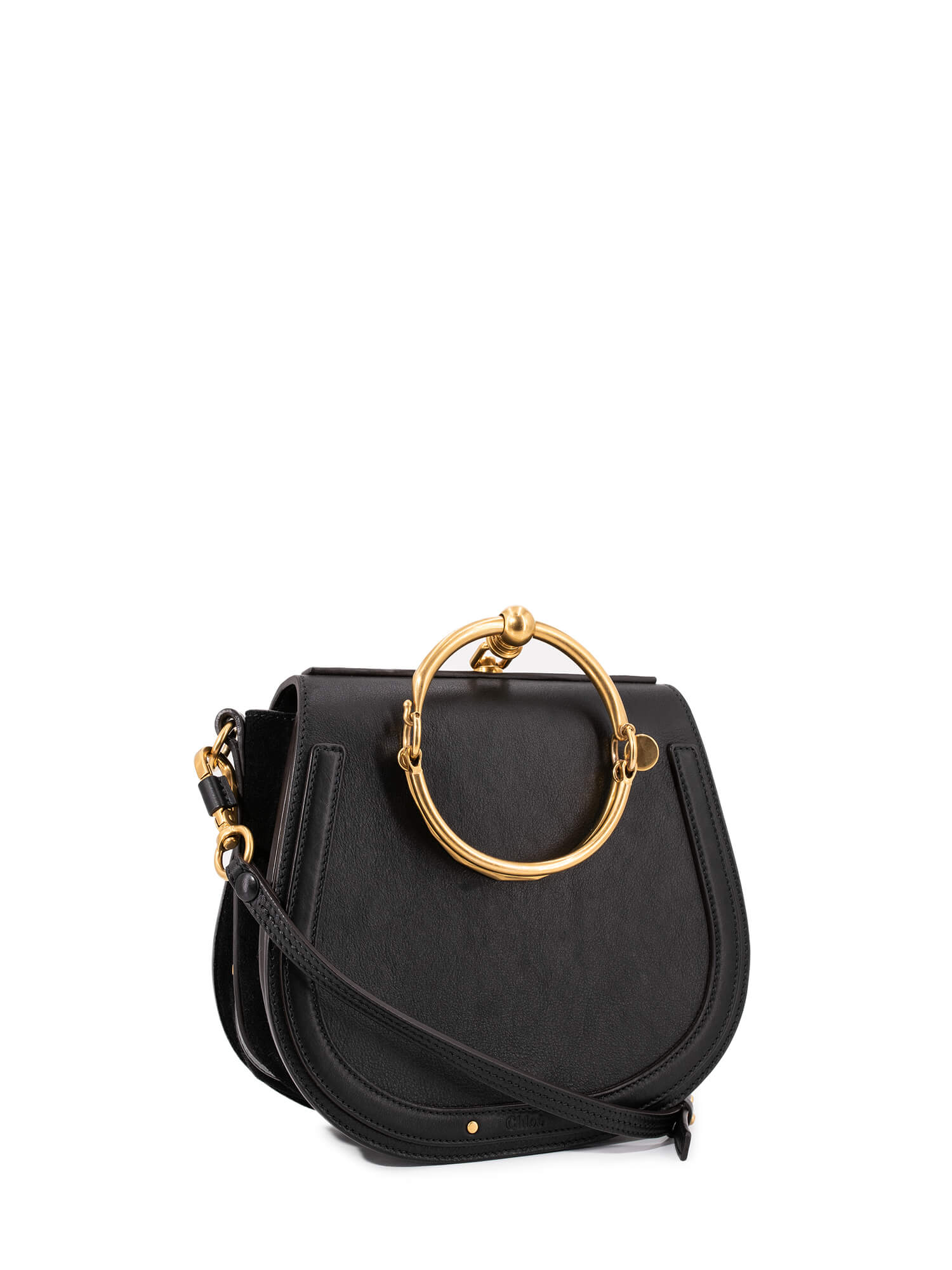 Chloe Leather Medium Nile Bracelet Bag Black-designer resale