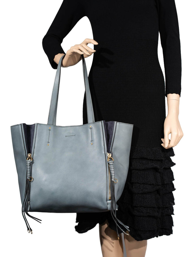 Chloe Leather Tassel Milo Bag Blue-designer resale