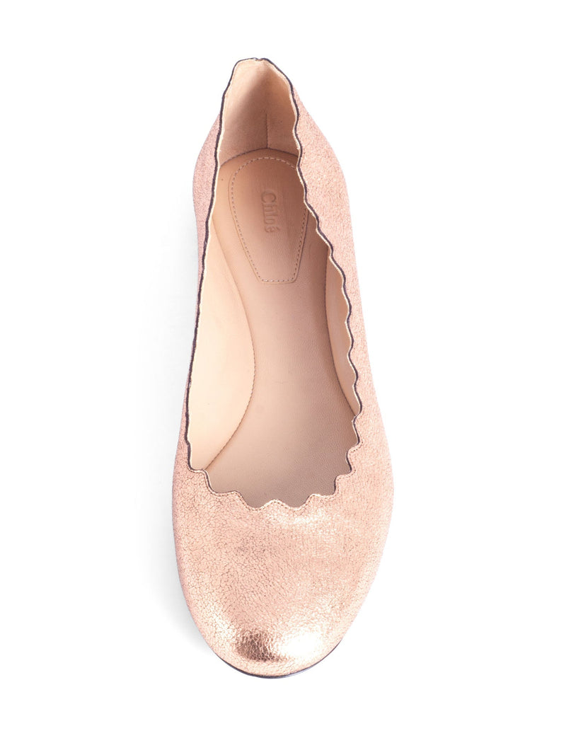 Chloe Metallic Leather Scalloped Ballet Flats Rose Gold-designer resale