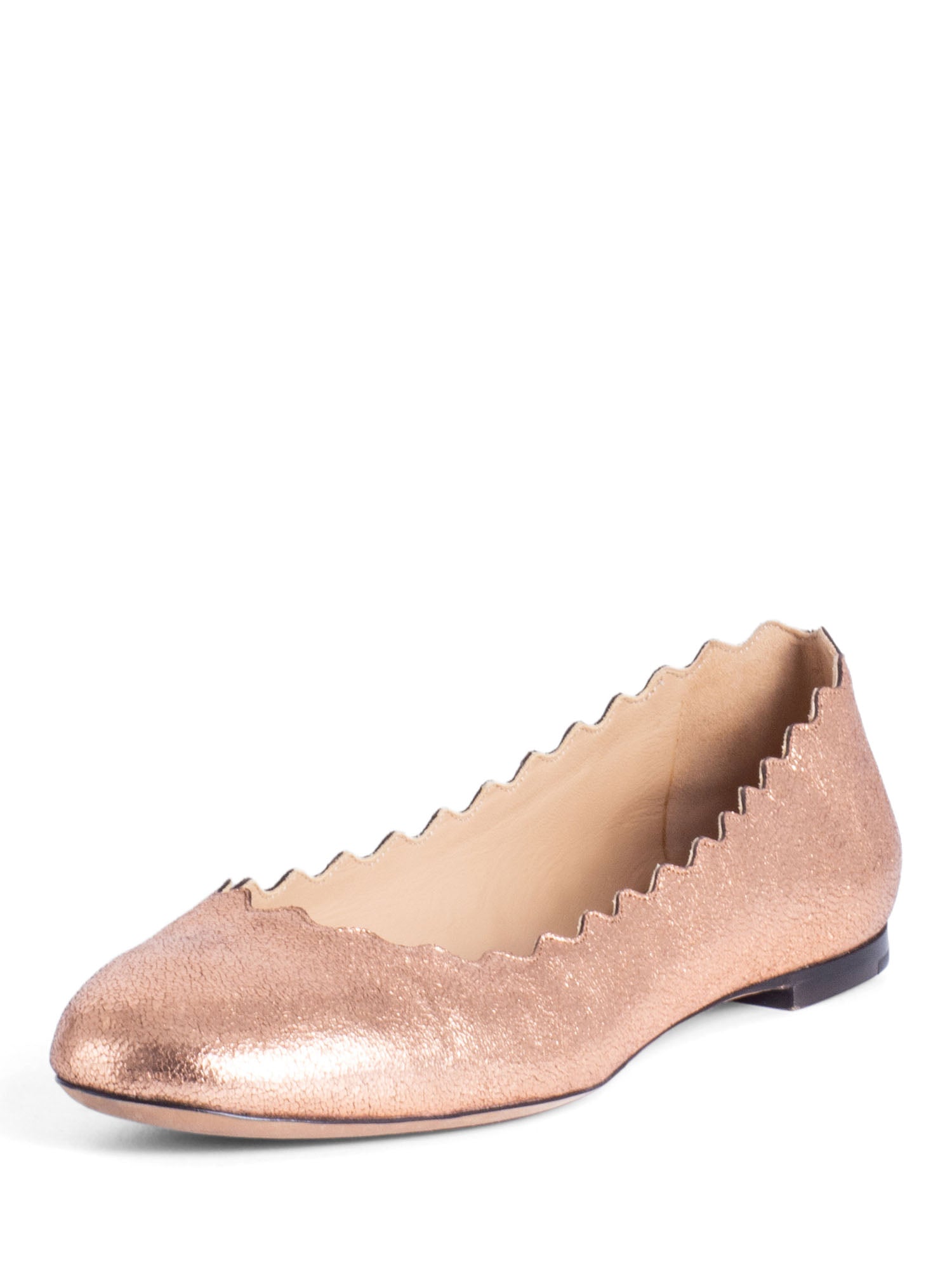 Chloe Metallic Leather Scalloped Ballet Flats Rose Gold-designer resale