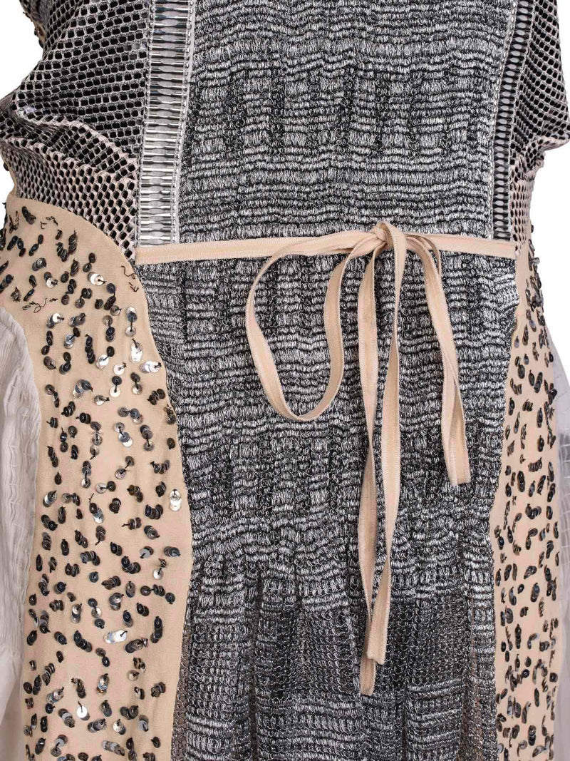 Chloe Runway Sequin Metallic Knit Mini Dress Grey Beige-designer resale