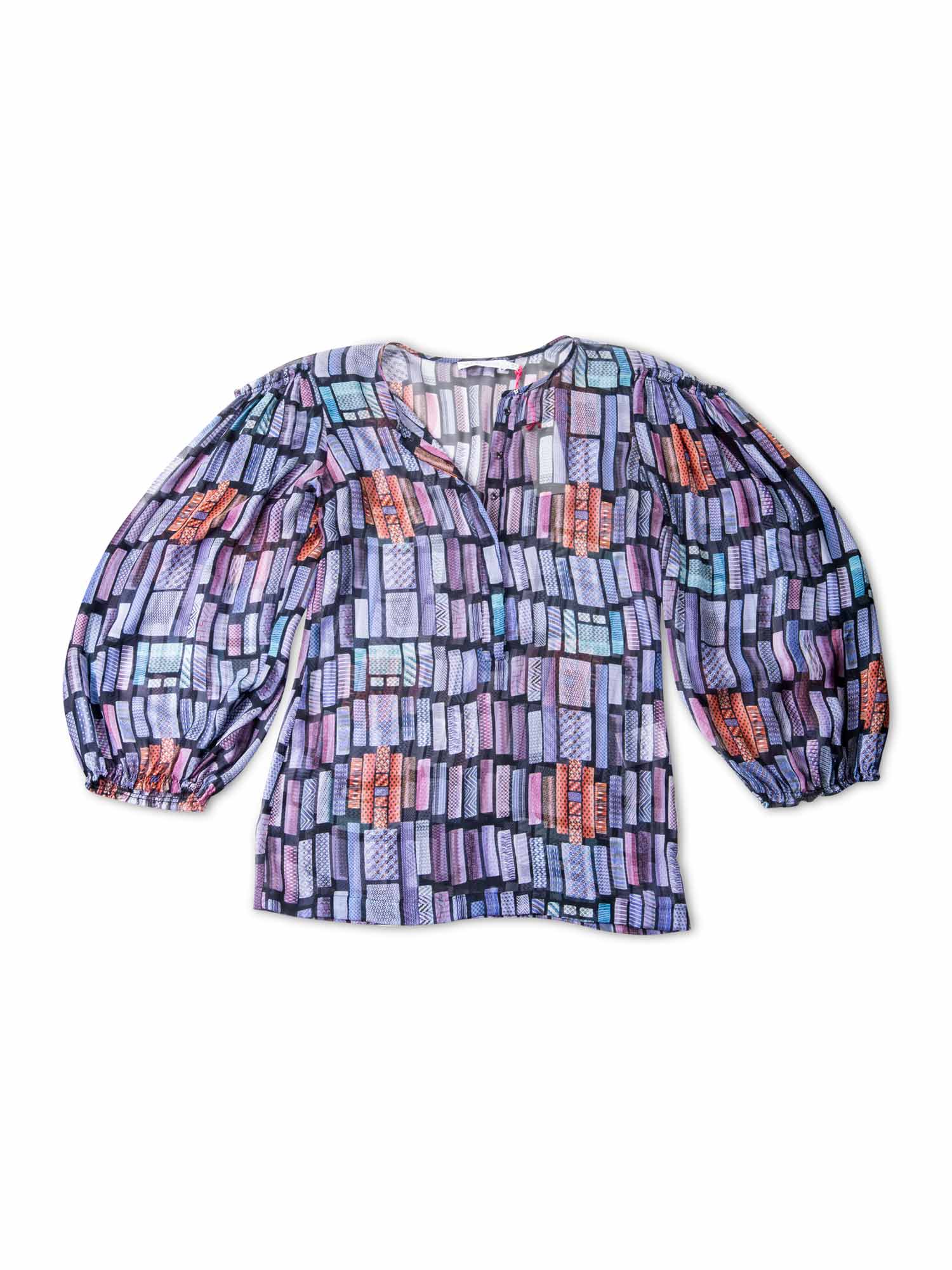 Chloe Silk Puffy Sleeves Library Blouse Blue-designer resale