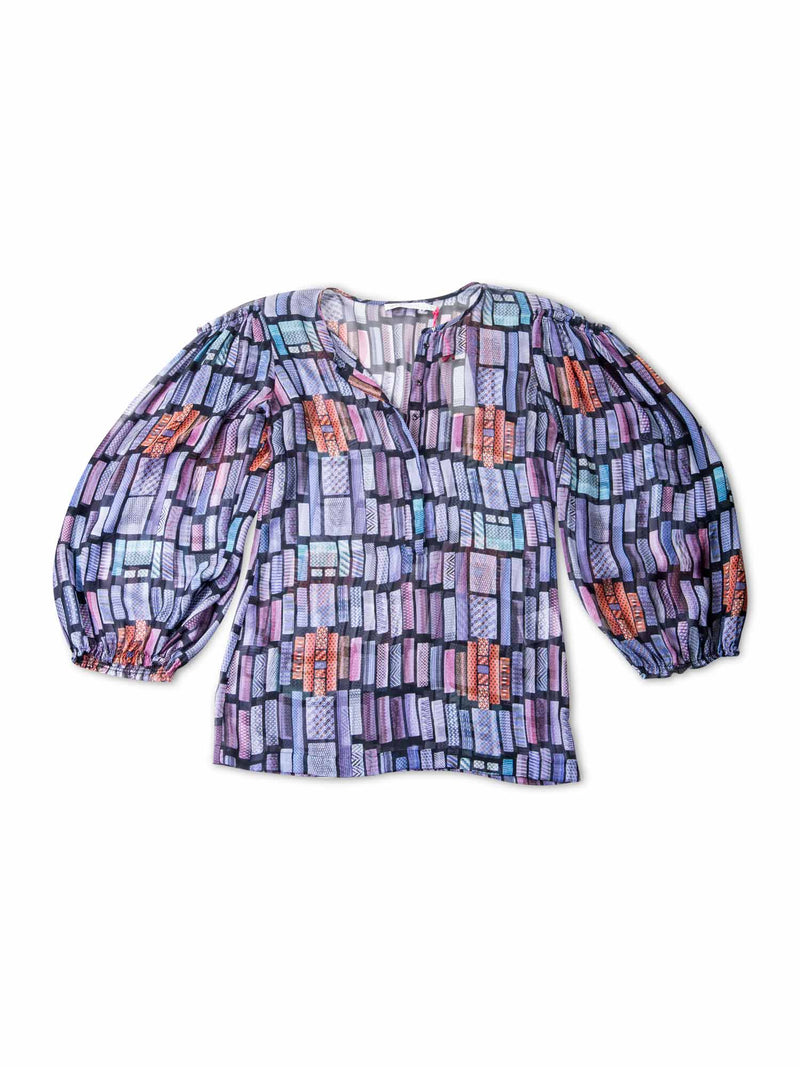 Chloe Silk Puffy Sleeves Library Blouse Blue-designer resale