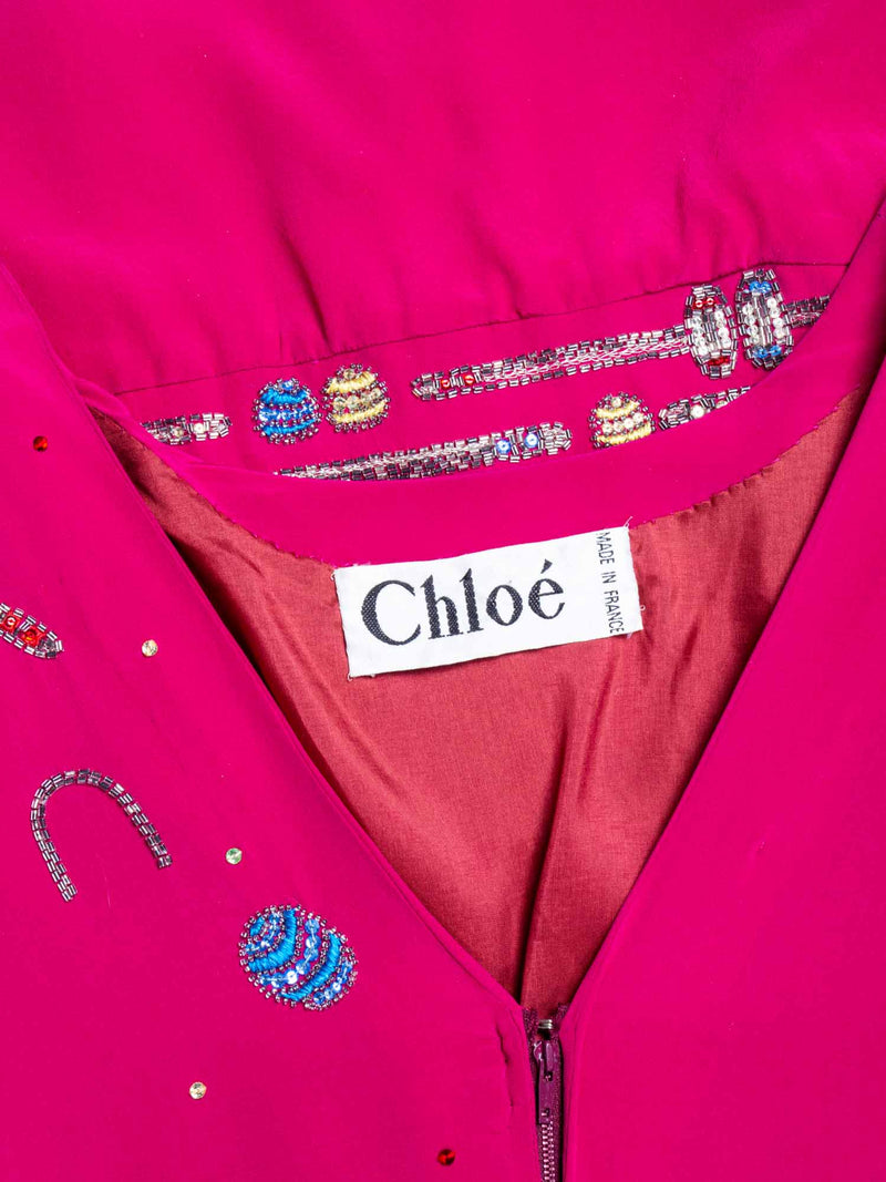 Chloe Vintage Silk Beaded Croquet Mini Dress Hot Pink-designer resale