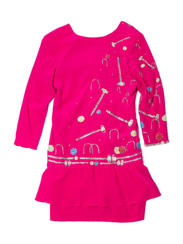 Chloe Vintage Silk Beaded Croquet Mini Dress Hot Pink-designer resale