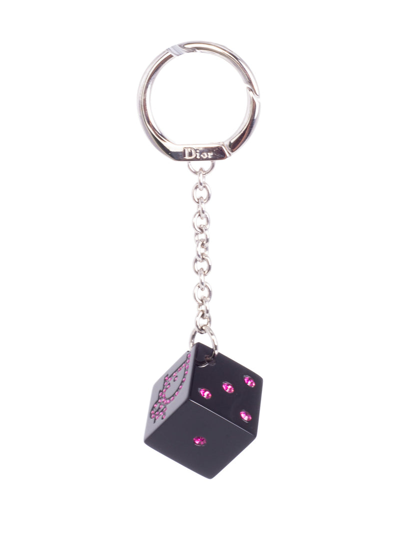 Christian Dior CD Logo Swarovski Crystal Dice Bag Charm Black Pink-designer resale