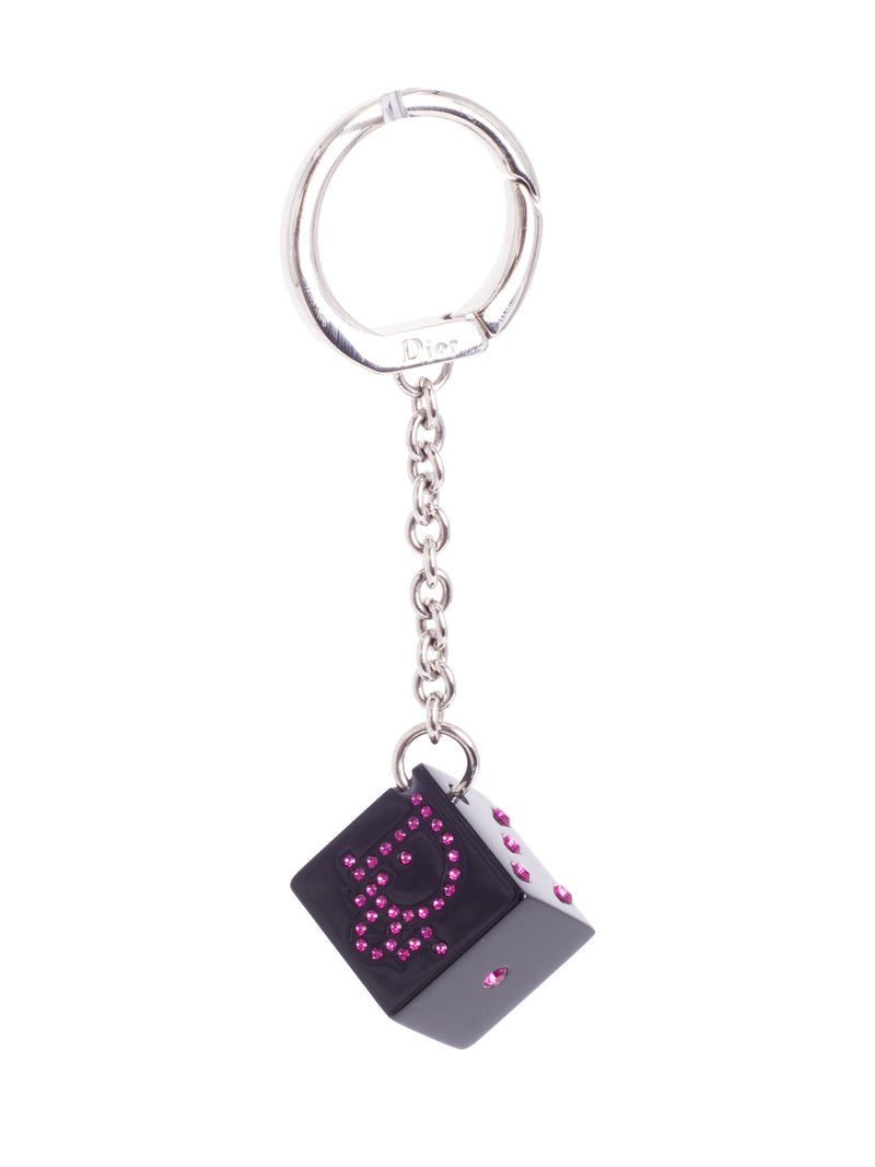 Christian Dior CD Logo Swarovski Crystal Dice Bag Charm Black Pink-designer resale