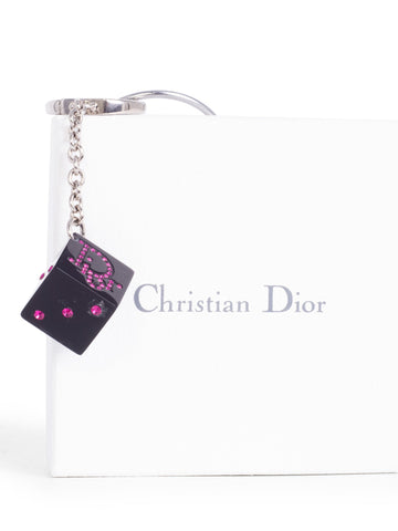 Christian Dior CD Logo Swarovski Crystal Dice Bag Charm Black Pink-designer resale