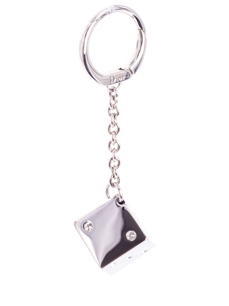 Christian Dior CD Logo Swarovski Crystal Dice Bag Charm Silver-designer resale