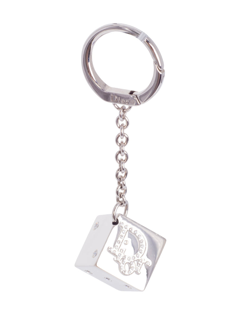 Christian Dior CD Logo Swarovski Crystal Dice Bag Charm Silver-designer resale