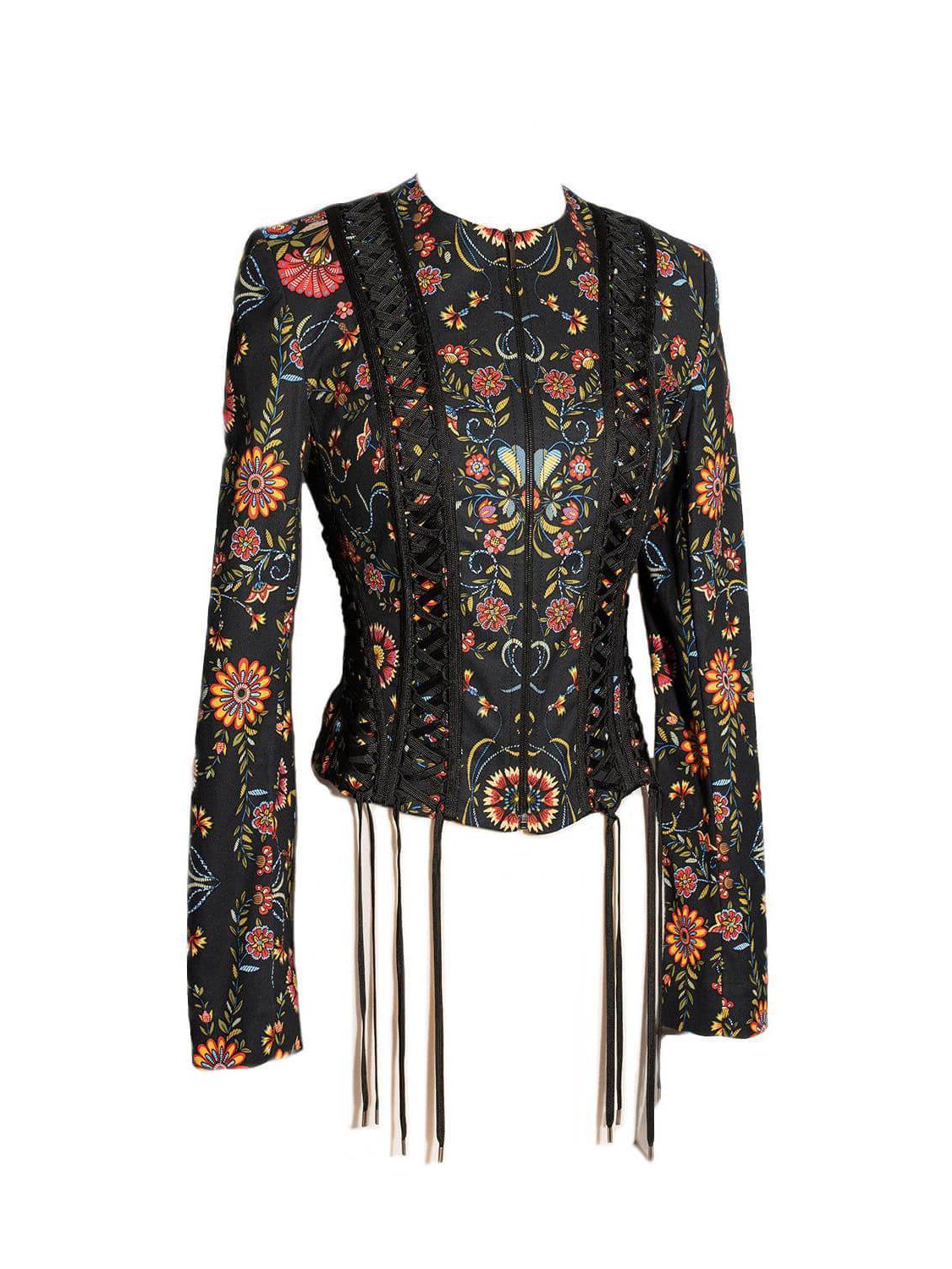 Christian Dior Cotton Embroidered Floral Laced Jacket Black-designer resale