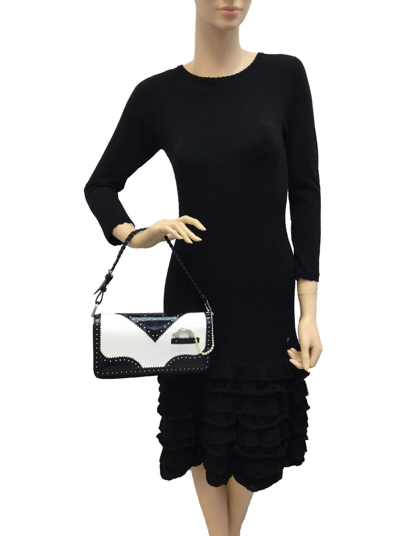 Christian Dior D'Trick Shoulder Flap Bag Black White-designer resale