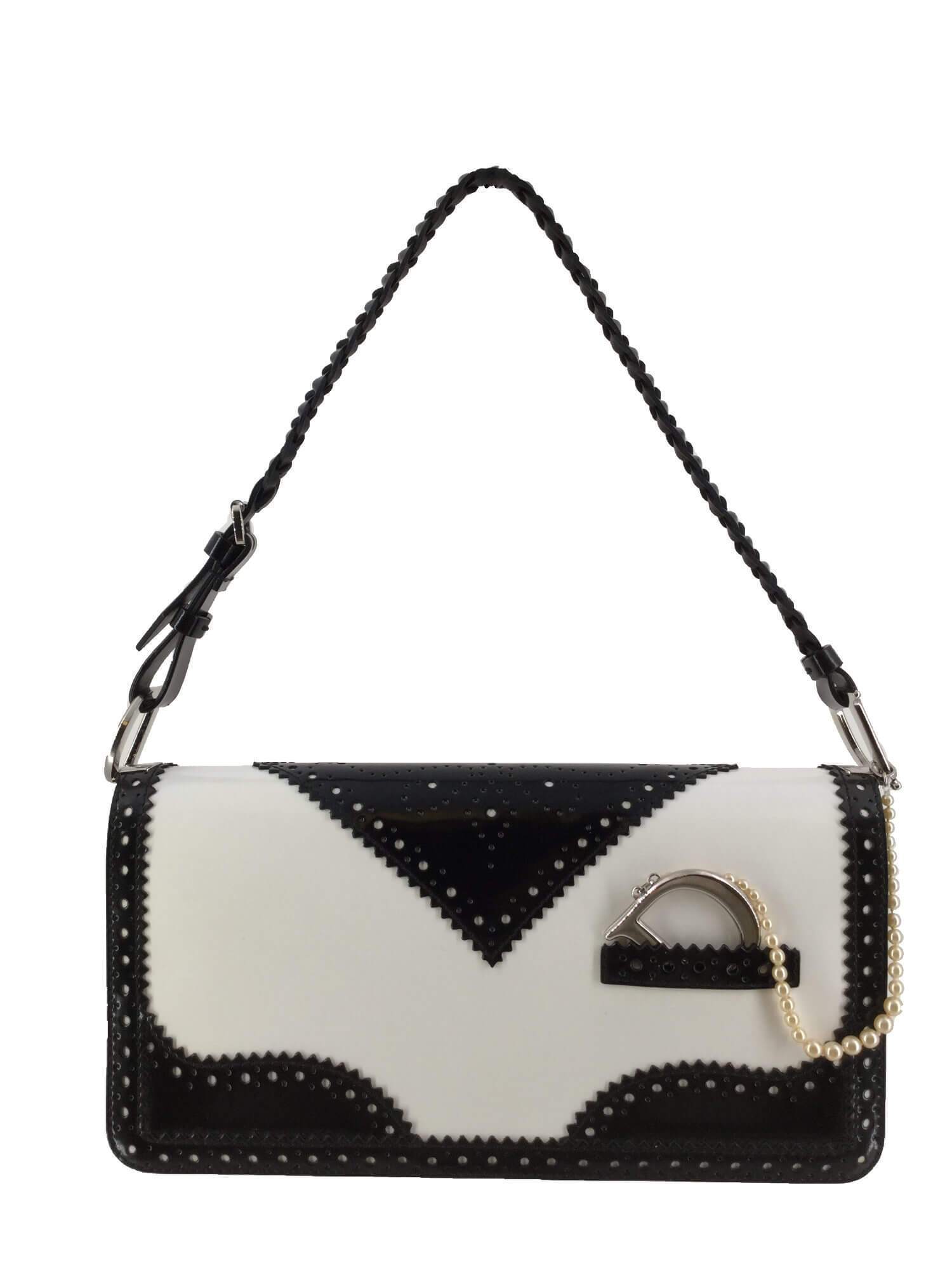 Christian Dior D'Trick Shoulder Flap Bag Black White-designer resale