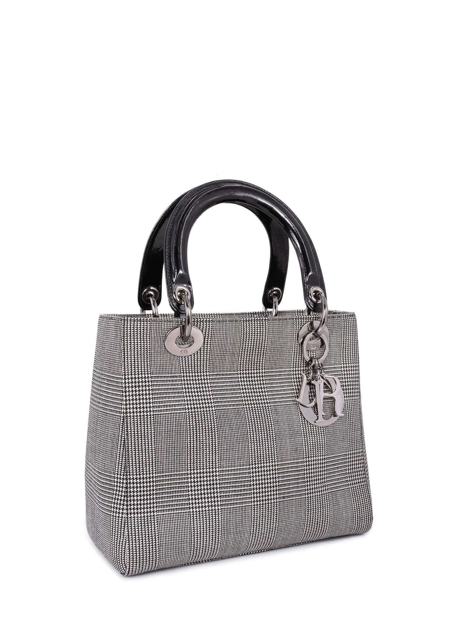 Christian Dior Houndstooth Lady Dior Bag Black White-designer resale