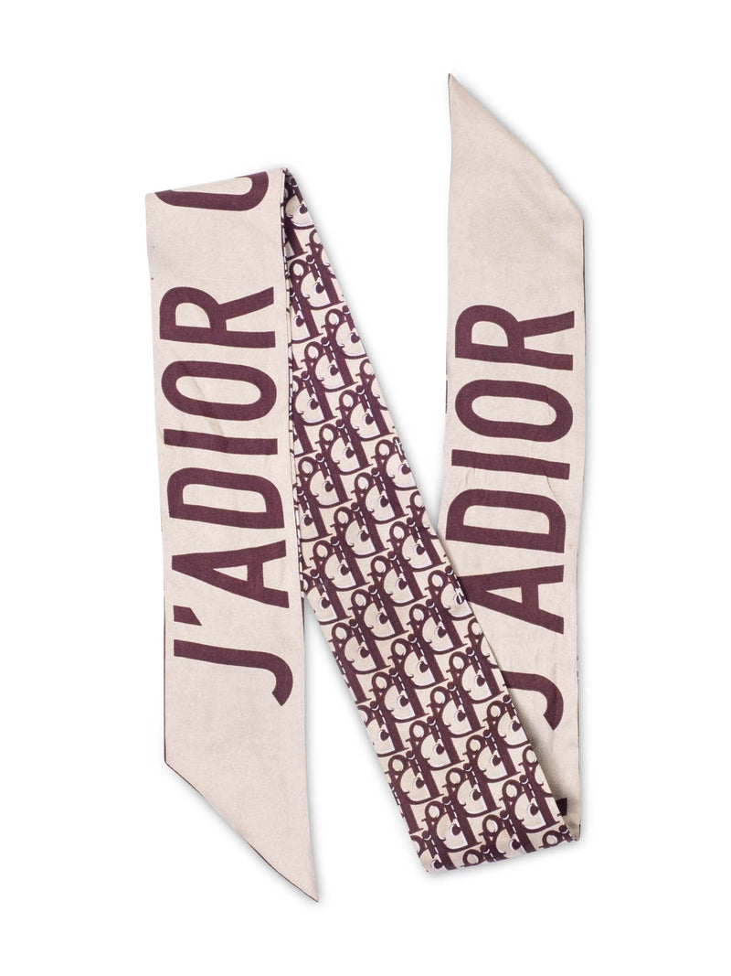 Christian Dior J'ADIOR Logo Silk Twilly Scarf Burgundy Beige