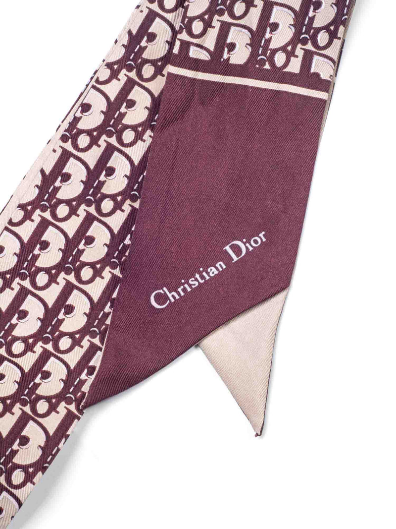 Christian Dior J'ADIOR Logo Silk Twilly Scarf Burgundy Beige