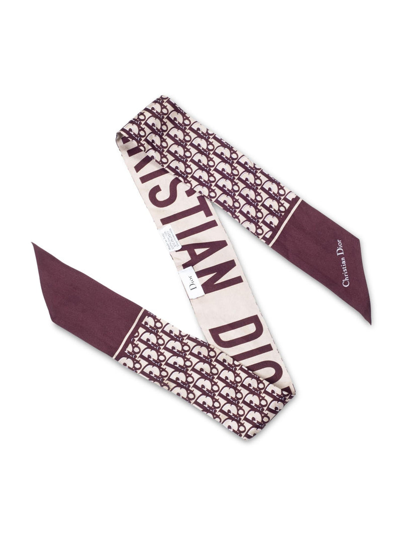 Christian Dior J'ADIOR Logo Silk Twilly Scarf Burgundy Beige-designer resale