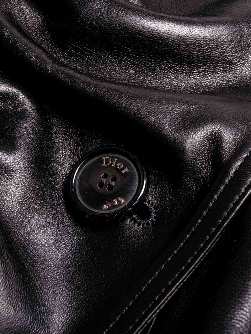 Christian Dior Lambskin Leather Peplum Belted Short Sleeve Jacket Black-designer resale