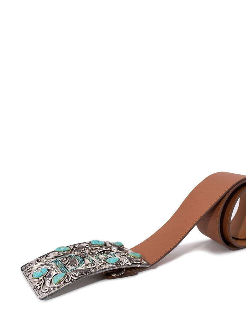 Christian Dior Leather Belt Turquoise Brown-designer resale