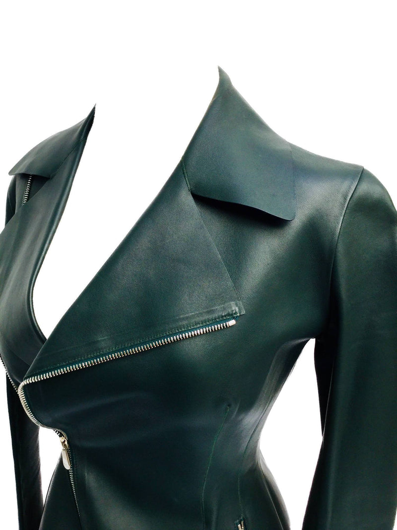 Christian Dior Leather Fitted Biker Jacket Green-designer resale