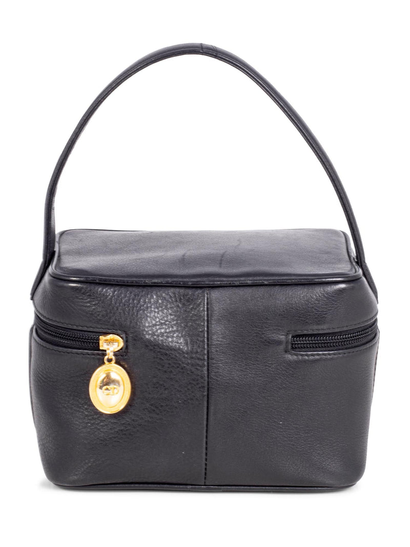 Christian Dior Leather Vanity Globe Trotter Bag Black-designer resale