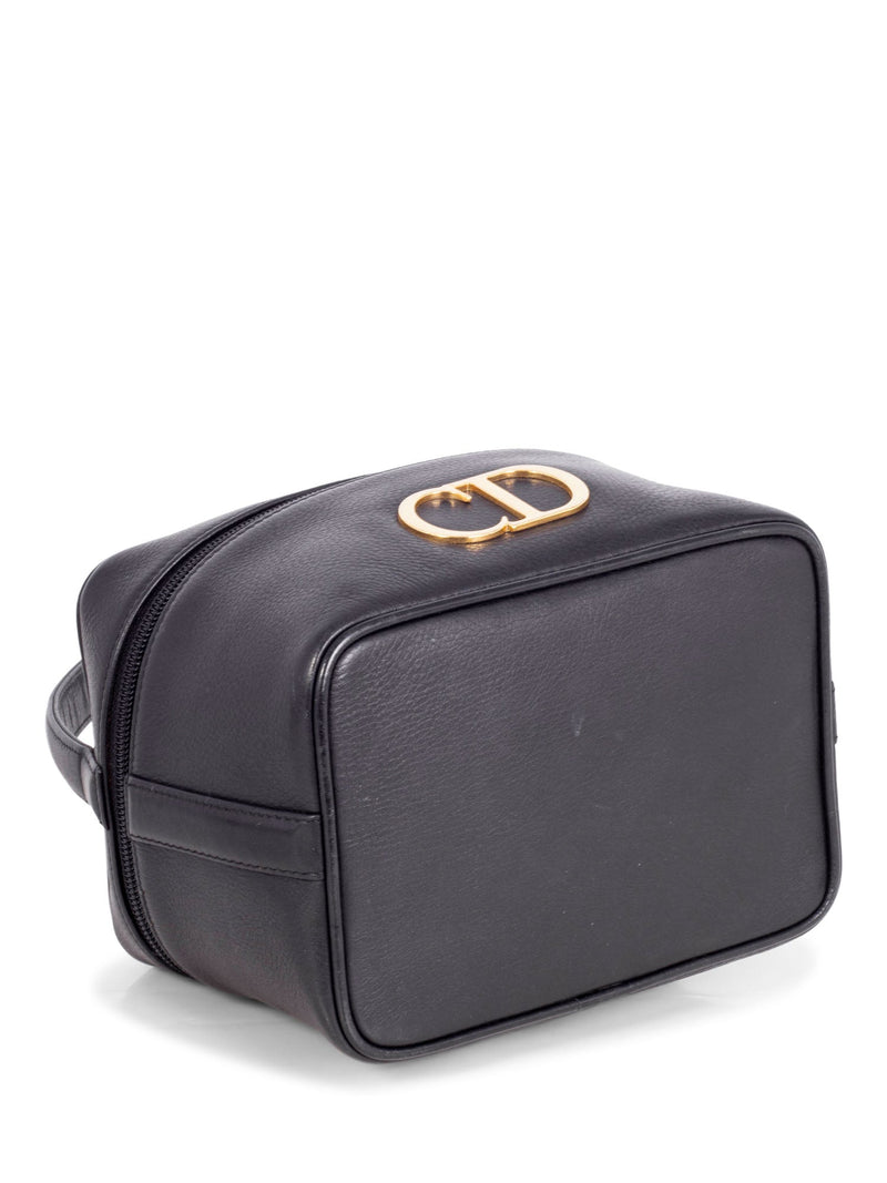 Christian Dior Leather Vanity Globe Trotter Bag Black-designer resale