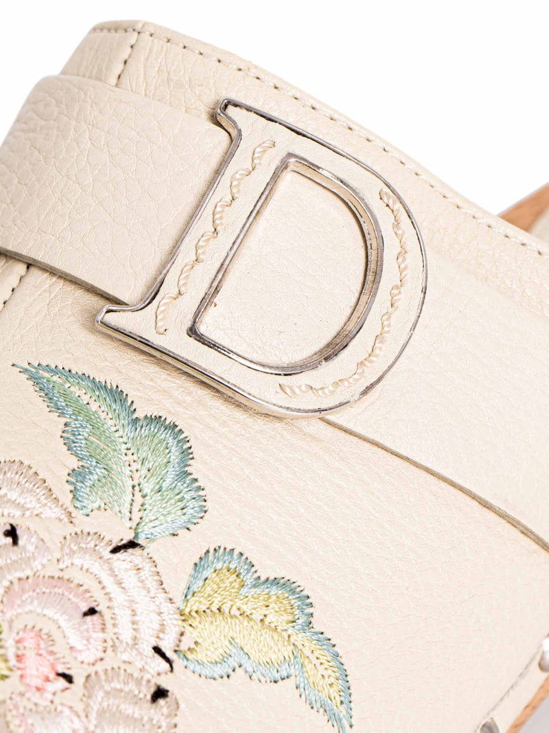 Christian Dior Logo Leather Floral Clog Slip On Shoes Beige-designer resale