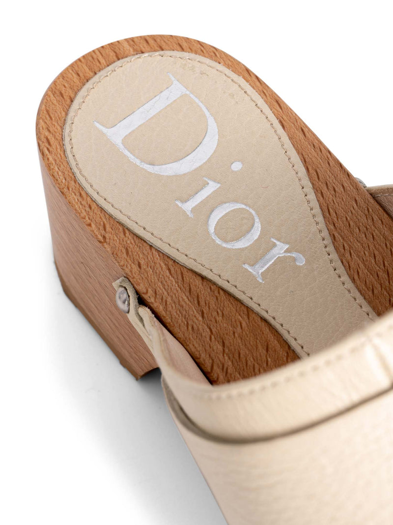 Christian Dior Logo Leather Floral Clog Slip On Shoes Beige-designer resale