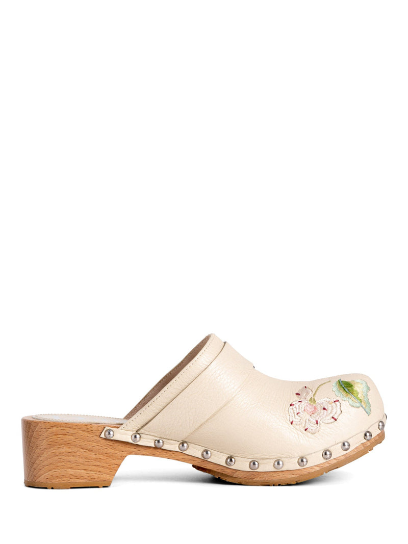 Christian Dior Logo Leather Floral Clog Slip On Shoes Beige-designer resale