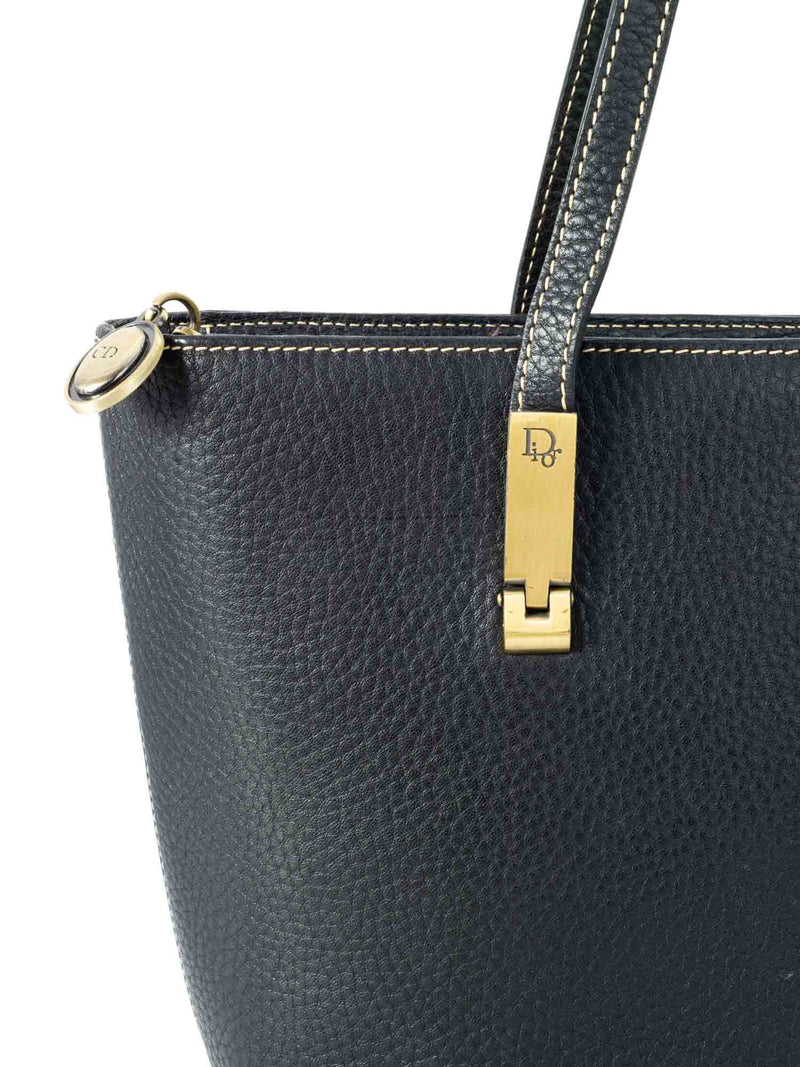 Christian Dior Logo Leather Shoulder Bag Black-designer resale