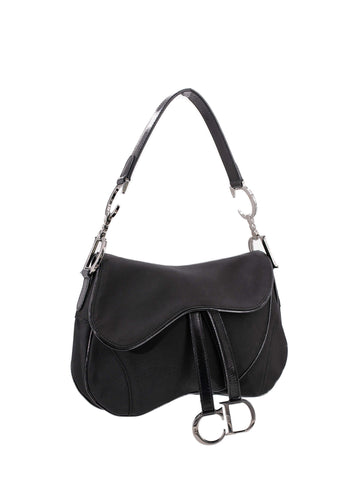 Christian Dior Nylon Double Saddle Bag Black-designer resale