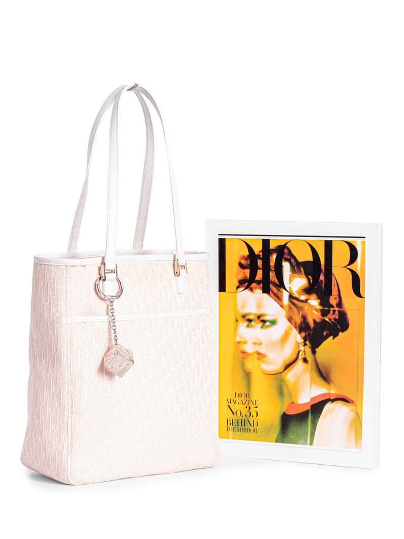 Christian Dior Oblique Canvas Leather Shopper Bag Pink White-designer resale