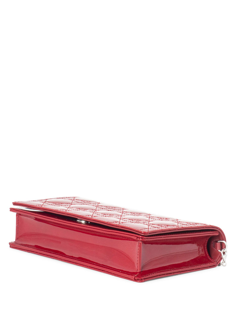 Christian Dior Patent Cannage Lady Dior WOC Bag Red