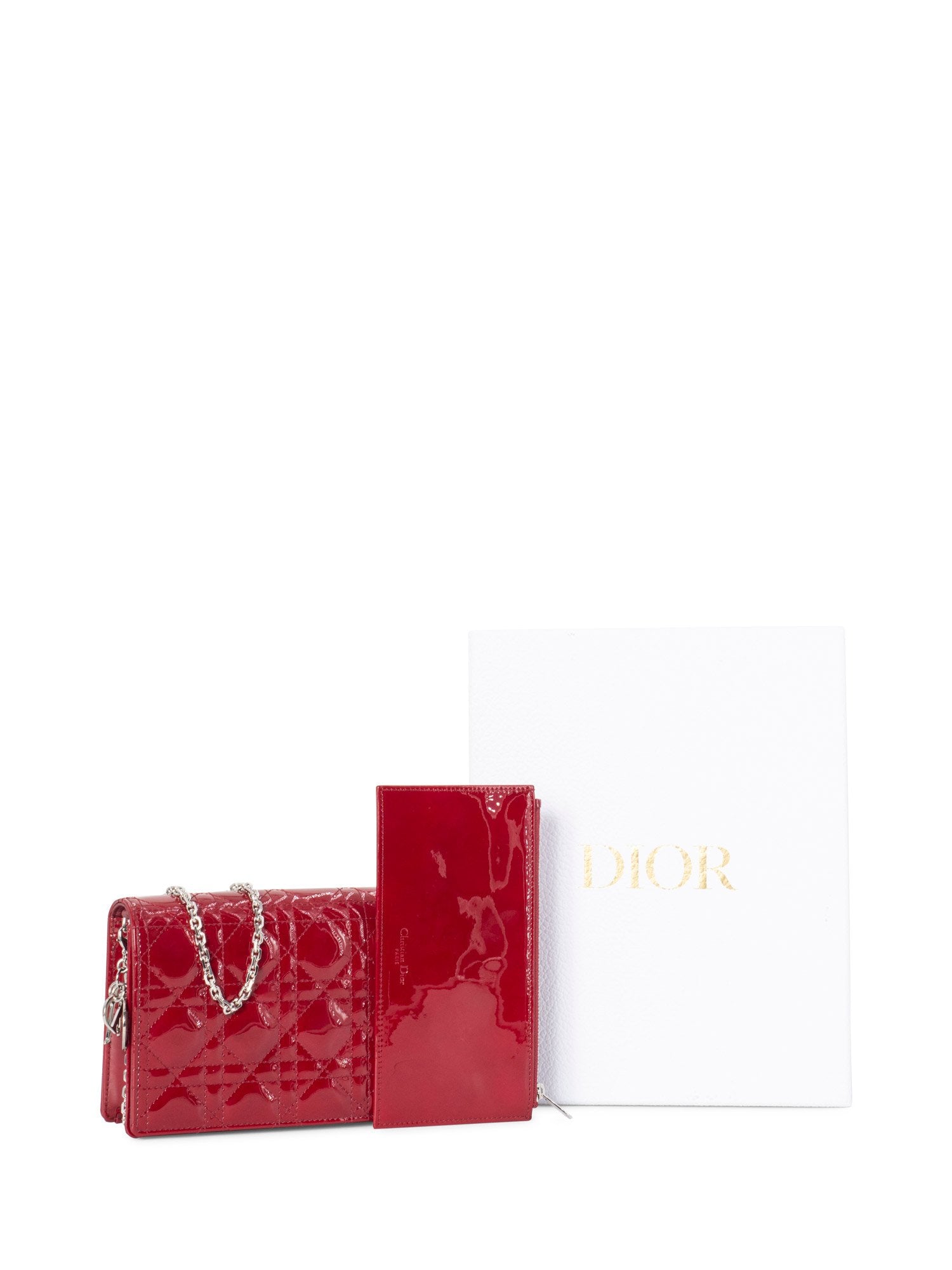 Christian Dior Patent Cannage Lady Dior WOC Bag Red-designer resale