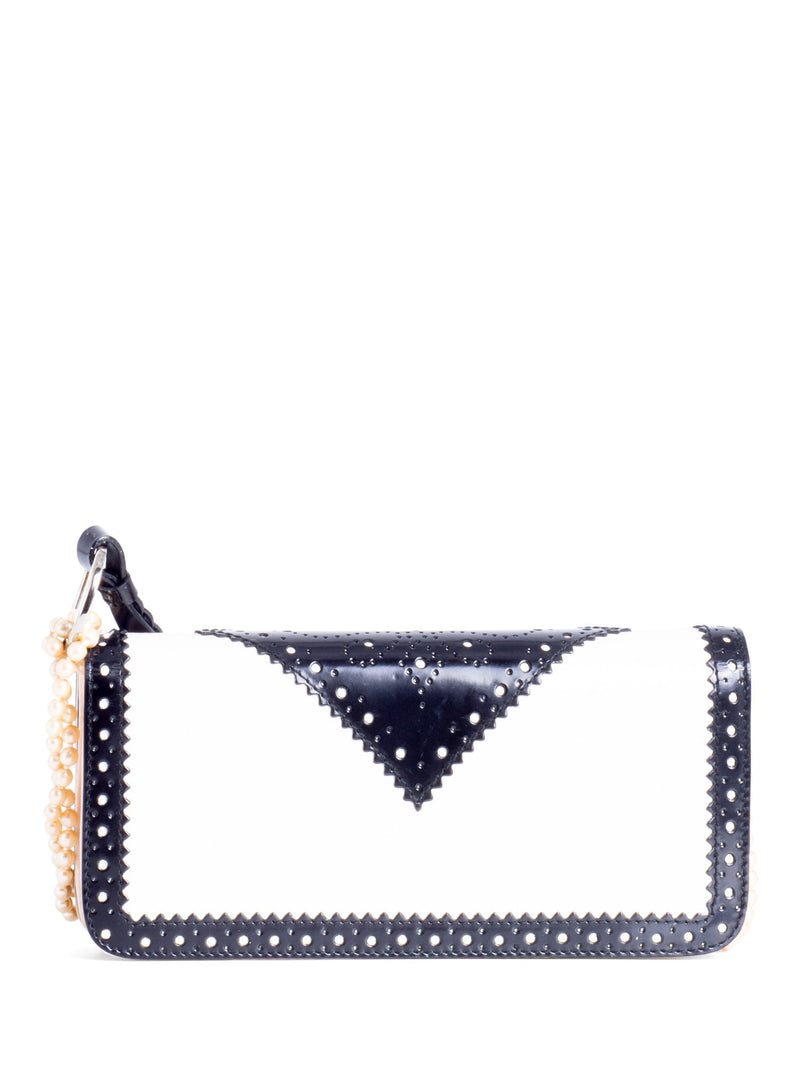Christian Dior Patent Leather D Trick Pearl Flap Bag Black White-designer resale