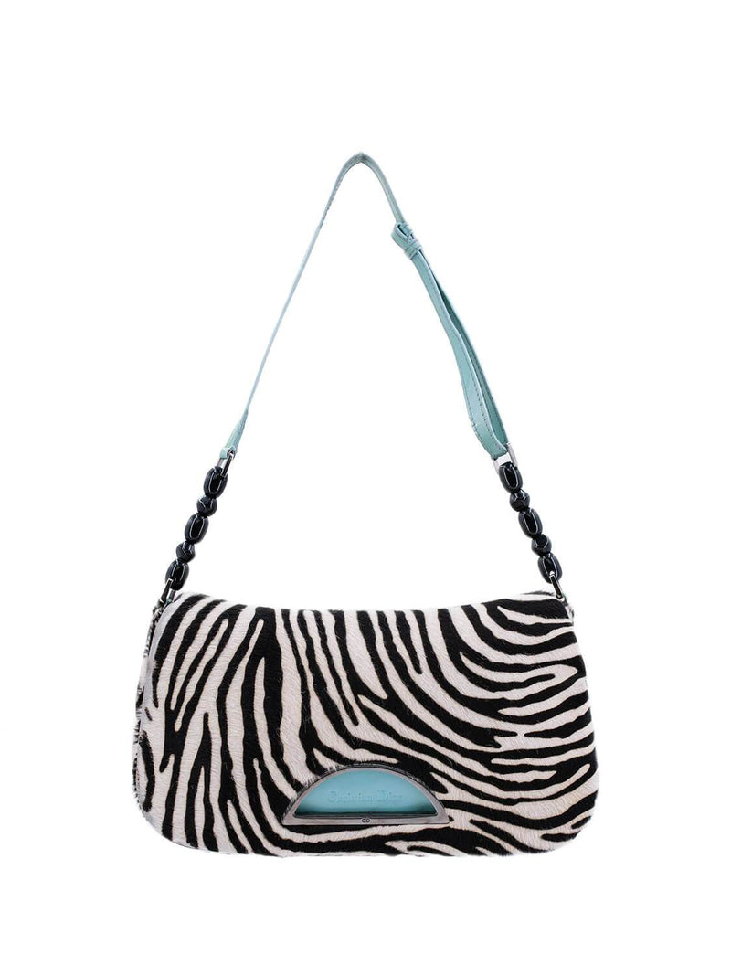 Christian Dior Pony Hair Malice Shoulder Bag Black White-designer resale