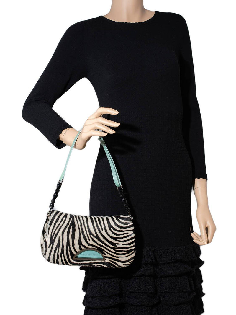 Christian Dior Pony Hair Malice Shoulder Bag Black White-designer resale