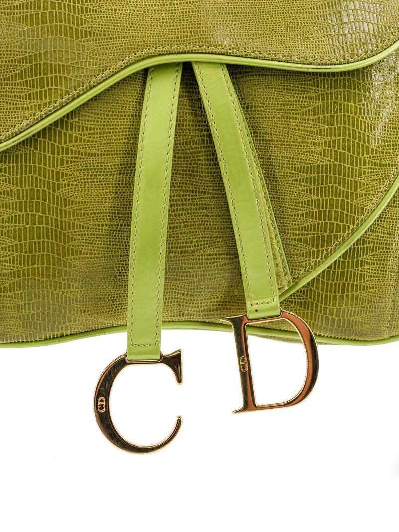 Christian Dior Shiny Lizard Double Saddle Bag Green-designer resale