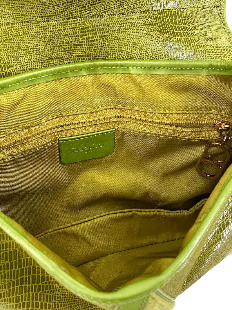 Christian Dior Shiny Lizard Double Saddle Bag Green-designer resale