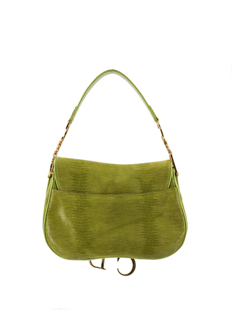 Christian Dior Shiny Lizard Double Saddle Bag Green-designer resale