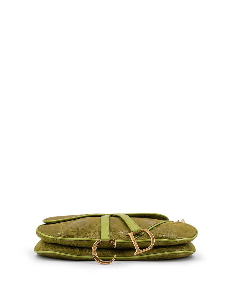 Christian Dior Shiny Lizard Double Saddle Bag Green-designer resale