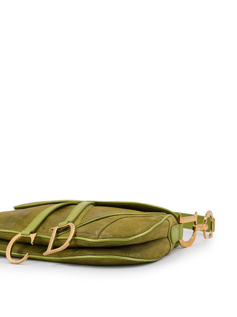 Christian Dior Shiny Lizard Double Saddle Bag Green-designer resale