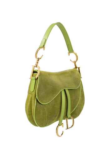 Christian Dior Shiny Lizard Double Saddle Bag Green-designer resale