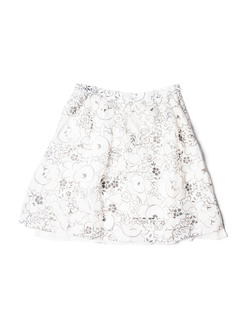 Christian Dior Silk Chiffon Floral A Line Mini Skirt White Black-designer resale