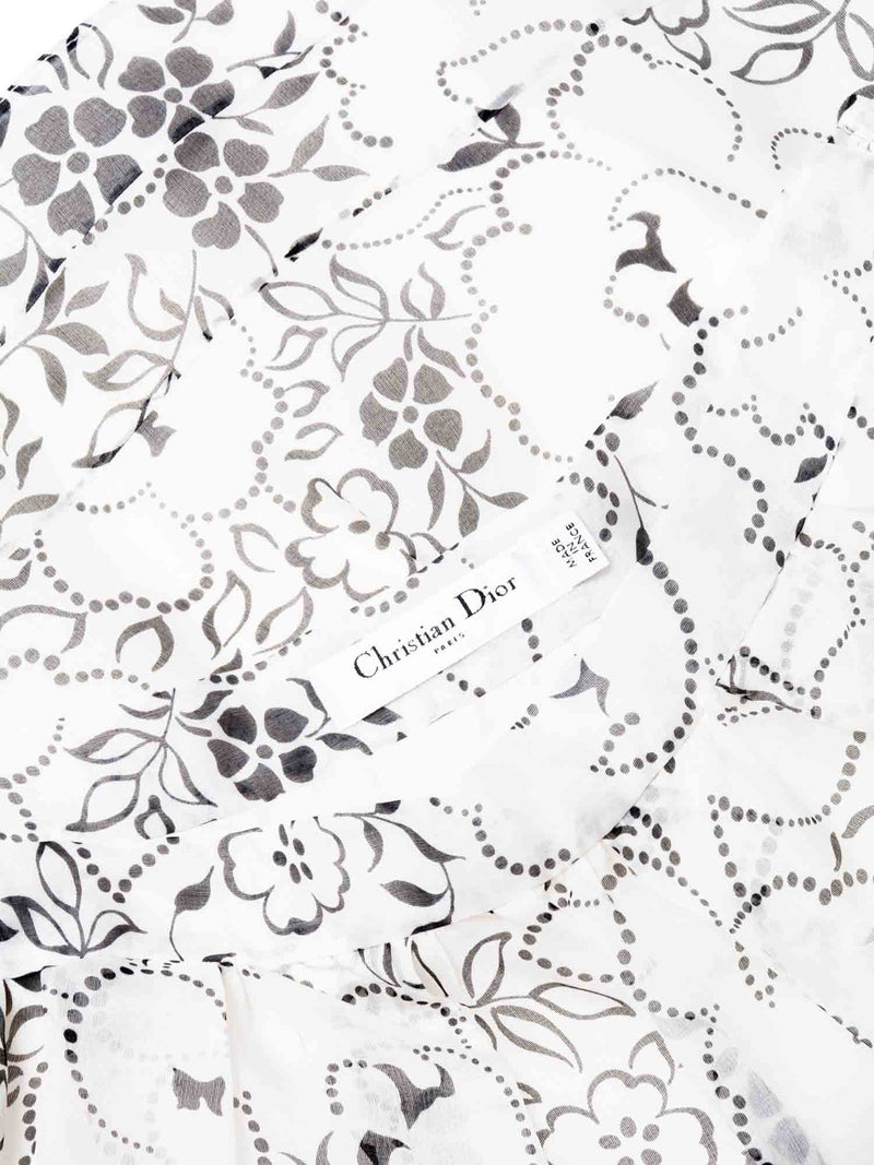 Christian Dior Silk Chiffon Floral A Line Mini Skirt White Black-designer resale