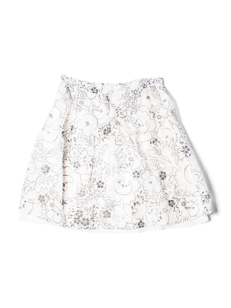 Christian Dior Silk Chiffon Floral A Line Mini Skirt White Black-designer resale