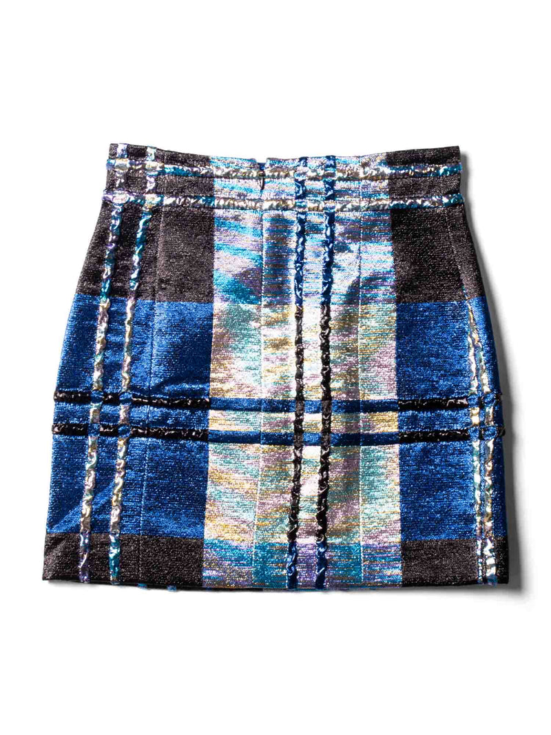 Christian Dior Sparkly Metallic Knit Mini Skirt Blue Black-designer resale